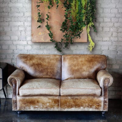 Living room with vintage style  leather sofa