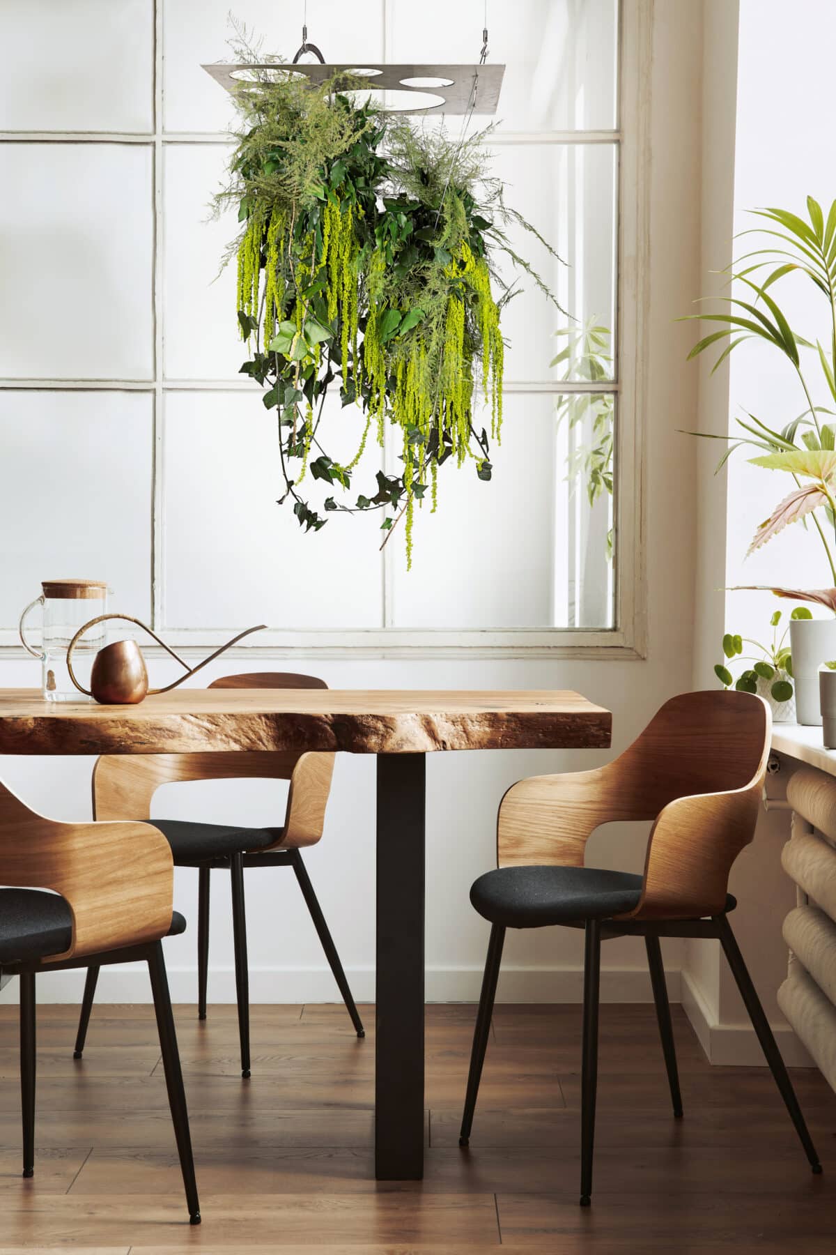 Stylish and botany interior of dining room with design craft woo