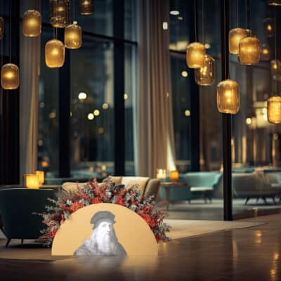 Luxury hotel interior with blurred bokeh light, suitable for design.