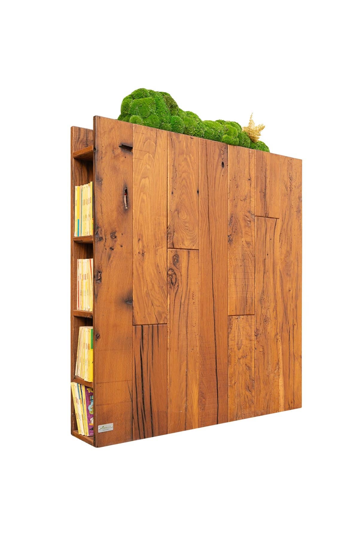 Drape partition and bookcase